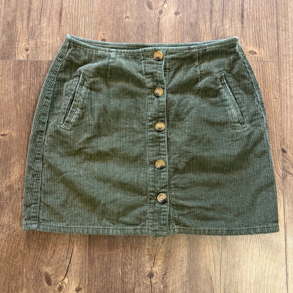 YMI Jeans Corduroy Mini Skirt Juniors 9/29 Olive Green Button Front Pockets